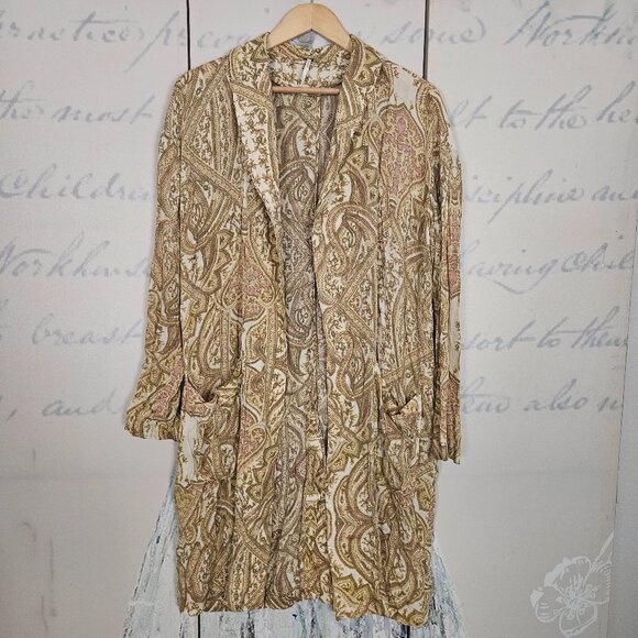 Free People Half Moon Printed Duster Size Small Paisley Print Boho Flowy Layer - Picture 2 of 5